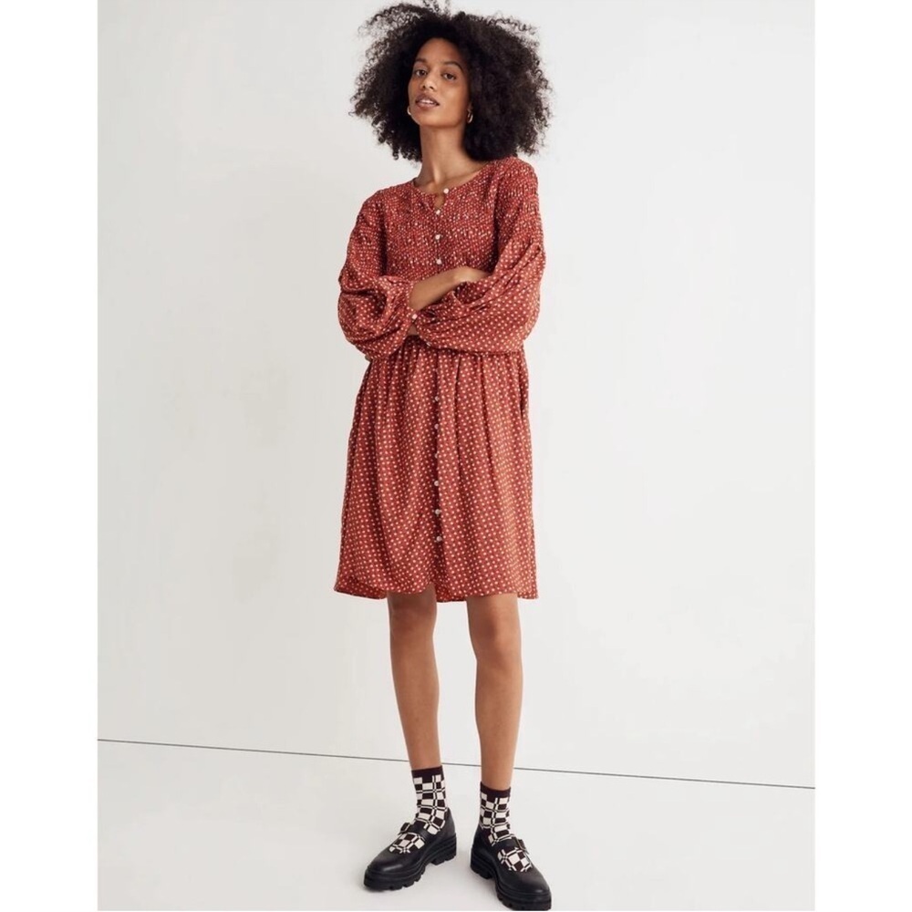 Madewell Challis Dress Daisy Floral Smocked Casual Relaxed Prairie Red Medium